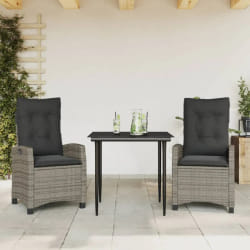vidaXL Ensemble à manger de jardin 3 pcs coussins gris résine tressée