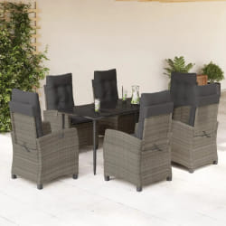 vidaXL Ensemble à manger de jardin et coussins 7 pcs gris rotin