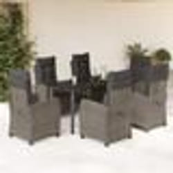 vidaXL Ensemble à manger de jardin et coussins 7 pcs gris rotin