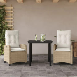 vidaXL Ensemble à manger de jardin et coussins 3 pcs Beige poly rotin