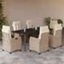 vidaXL Ensemble à manger de jardin et coussins 7 pcs beige poly rotin