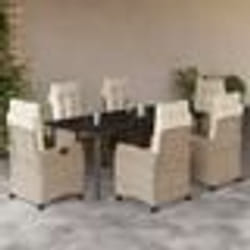 vidaXL Ensemble à manger de jardin et coussins 7 pcs beige poly rotin