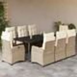 vidaXL Ensemble à manger de jardin et coussins 9 pcs beige Poly rotin