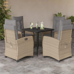 vidaXL Ensemble à manger de jardin coussins 5 pcs mélange beige rotin