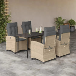 vidaXL Ensemble à manger de jardin coussins 5 pcs mélange beige rotin