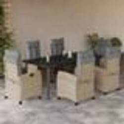 vidaXL Ensemble à manger de jardin coussins 7 pcs mélange beige rotin