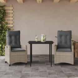 vidaXL Ensemble à manger de jardin 3pcs coussins gris clair poly rotin