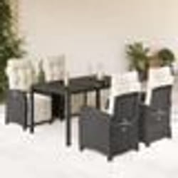 vidaXL Ensemble à manger de jardin coussins 5pcs Noir Résine tressée