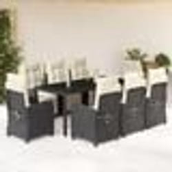 vidaXL Ensemble à manger de jardin 9pcs coussins noir résine tressée