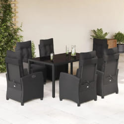 vidaXL Ensemble à manger de jardin coussins 7pcs Noir Résine tressée