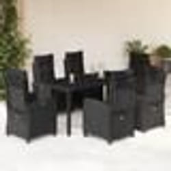 vidaXL Ensemble à manger de jardin coussins 7pcs Noir Résine tressée