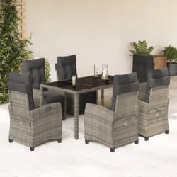 vidaXL Ensemble à manger de jardin et coussins 7 pcs gris rotin