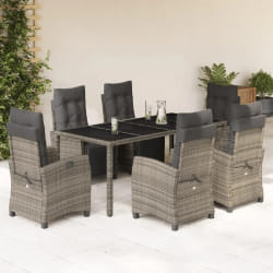 vidaXL Ensemble à manger de jardin et coussins 7 pcs gris rotin