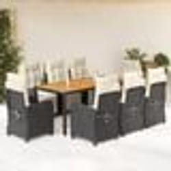 vidaXL Ensemble à manger de jardin 9pcs coussins noir résine tressée