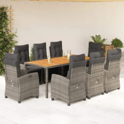vidaXL Ensemble à manger de jardin 9 pcs coussins gris résine tressée