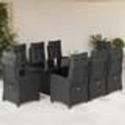vidaXL Ensemble à manger de jardin 9pcs coussins noir résine tressée