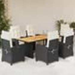 vidaXL Ensemble à manger de jardin coussins 7pcs Noir Résine tressée