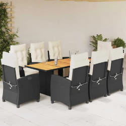 vidaXL Ensemble à manger de jardin 9pcs coussins noir résine tressée