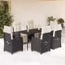 vidaXL Ensemble à manger de jardin coussins 7pcs Noir Résine tressée