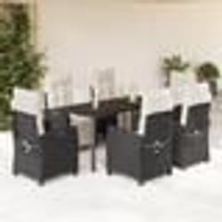 vidaXL Ensemble à manger de jardin coussins 7pcs Noir Résine tressée