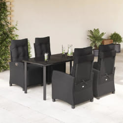 vidaXL Ensemble à manger de jardin coussins 5pcs Noir Résine tressée