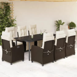 vidaXL Ensemble à manger de jardin et coussins 9 pcs marron poly rotin