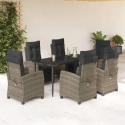 vidaXL Ensemble à manger de jardin et coussins 7 pcs gris rotin