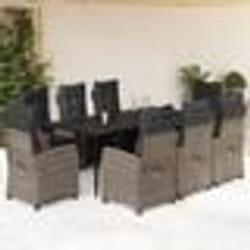 vidaXL Ensemble à manger de jardin 9 pcs coussins gris résine tressée