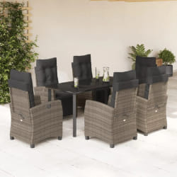 vidaXL Ensemble à manger de jardin et coussins 7 pcs gris rotin