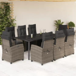 vidaXL Ensemble à manger de jardin 9 pcs coussins gris résine tressée