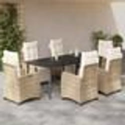 vidaXL Ensemble à manger de jardin et coussins 7 pcs beige poly rotin