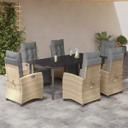 vidaXL Ensemble à manger de jardin coussins 7 pcs mélange beige rotin