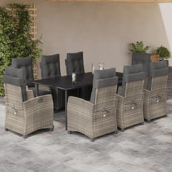 vidaXL Ensemble à manger de jardin et coussins 9 pcs gris clair rotin