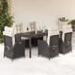 vidaXL Ensemble à manger de jardin coussins 7pcs Noir Résine tressée