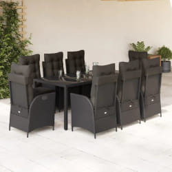 vidaXL Ensemble à manger de jardin 9pcs coussins noir résine tressée
