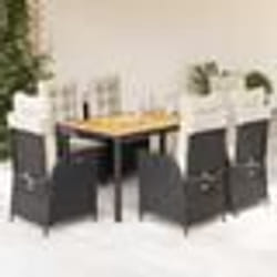 vidaXL Ensemble à manger de jardin coussins 7pcs Noir Résine tressée