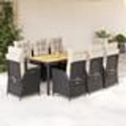 vidaXL Ensemble à manger de jardin 9pcs coussins noir résine tressée