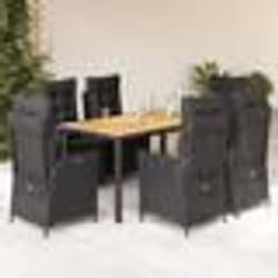 vidaXL Ensemble à manger de jardin coussins 7pcs Noir Résine tressée