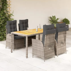 vidaXL Ensemble à manger de jardin 5 pcs coussins gris résine tressée