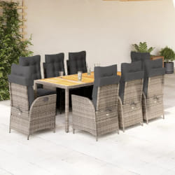 vidaXL Ensemble à manger de jardin 9 pcs coussins gris résine tressée