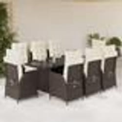 vidaXL Ensemble à manger de jardin et coussins 9 pcs marron poly rotin