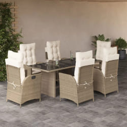 vidaXL Ensemble à manger de jardin et coussins 7 pcs beige poly rotin