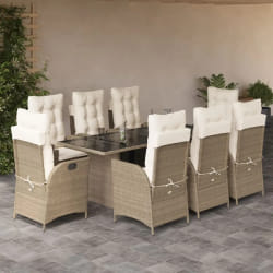 vidaXL Ensemble à manger de jardin et coussins 9 pcs beige Poly rotin