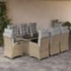 vidaXL Ensemble à manger de jardin et coussins 9 pcs mélange beige