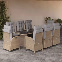 vidaXL Ensemble à manger de jardin et coussins 9 pcs mélange beige