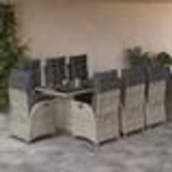 vidaXL Ensemble à manger de jardin et coussins 9 pcs gris clair rotin