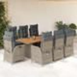 vidaXL Ensemble à manger de jardin 9 pcs coussins gris résine tressée