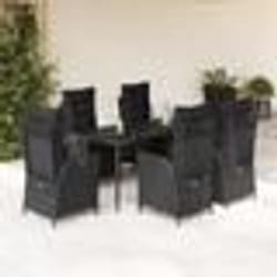 vidaXL Ensemble à manger de jardin coussins 7pcs Noir Résine tressée
