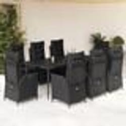 vidaXL Ensemble à manger de jardin 9pcs coussins noir résine tressée