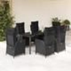vidaXL Ensemble à manger de jardin coussins 7pcs Noir Résine tressée